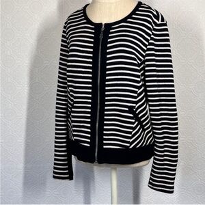 Black and white striped cardigan, sweater 
Front zipper